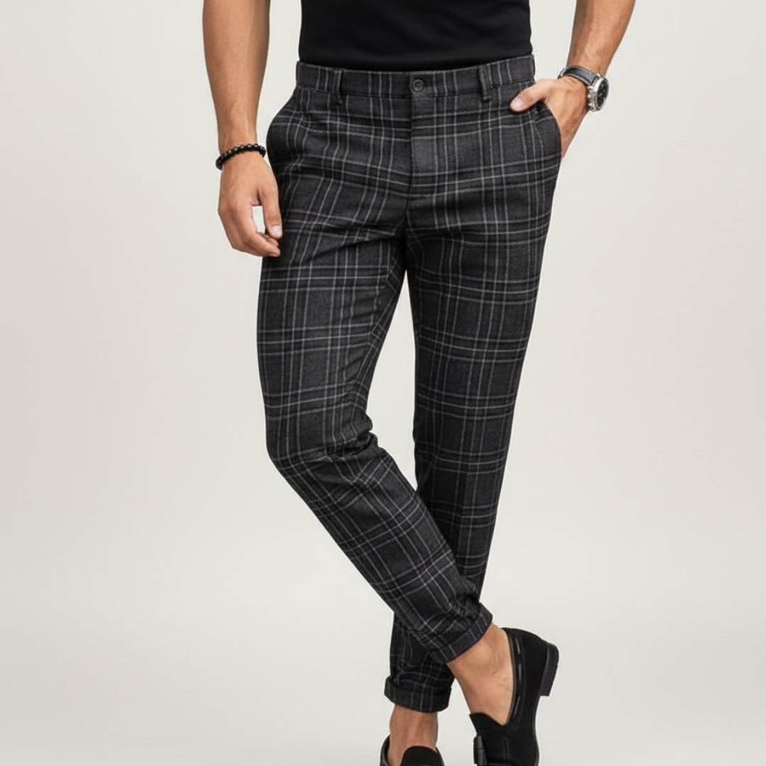 Calder | Men’s Chinos With Slim Fit And Plaid Pattern