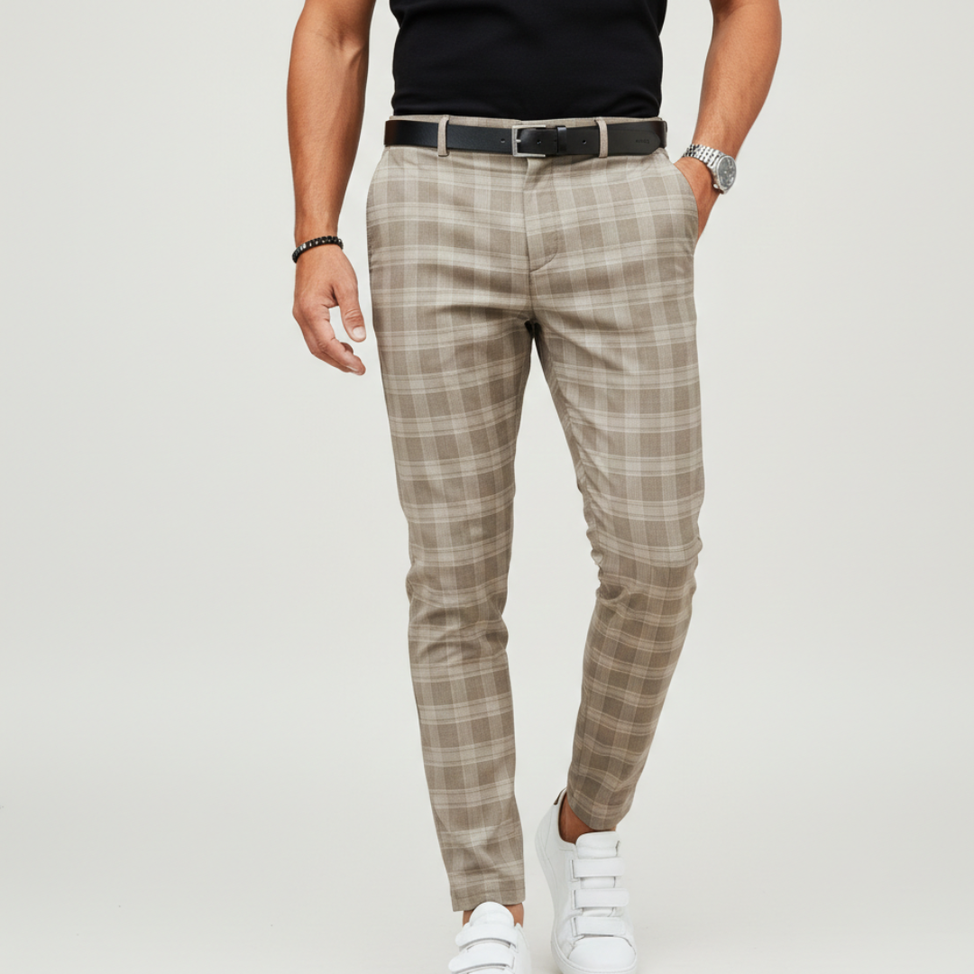 Calder | Men’s Chinos With Slim Fit And Plaid Pattern