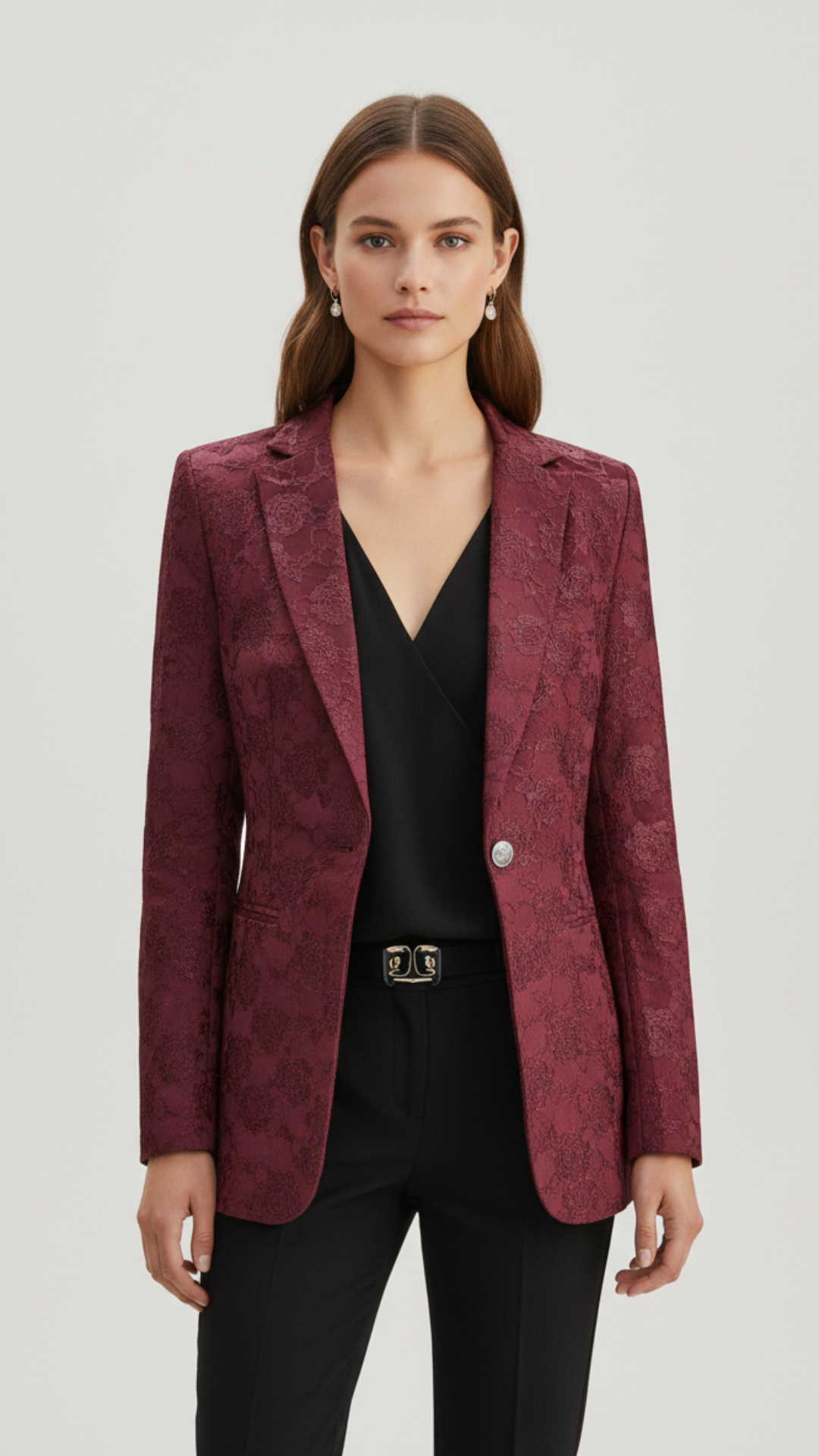 Charlotte | Women’s Blazer With Floral Jacquard Single Breasted