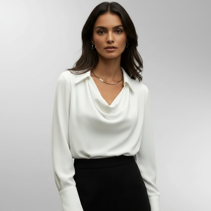 Charlotte | Women's Blouse With Draped Neckline And Long Sleeves | Elegant
