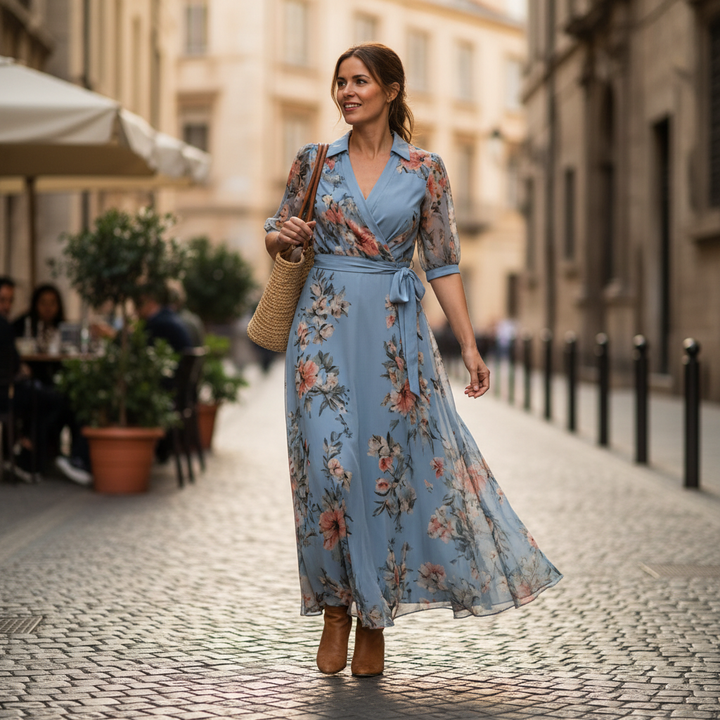 Charlotte | Women's Floral Maxi Dress With Wrap Waist And V-Neck | Elegant