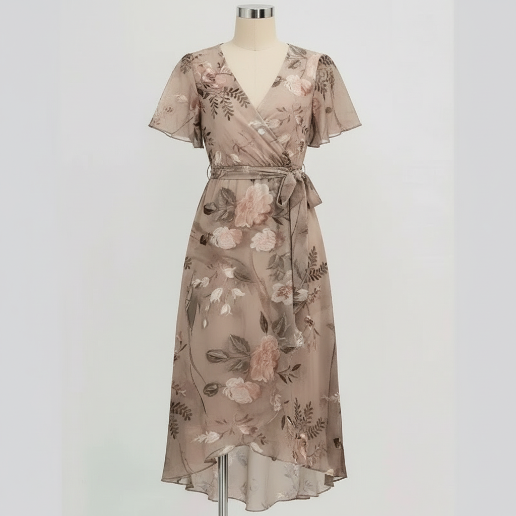 Charlotte | Women's Graduation Midi Dress With V-Neckline And Flutter Sleeves | Elegant