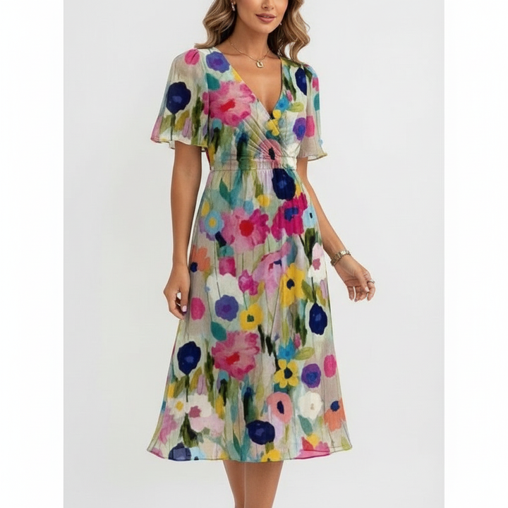 Charlotte | Women's Graduation Midi Dress With V-Neckline And Flutter Sleeves | Elegant