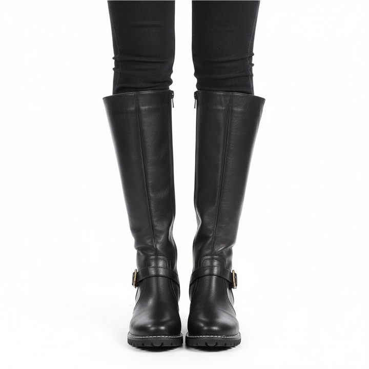 Charlotte | Women's Leather Boots With Buckle Strap Detail And Zip Closure | Classic