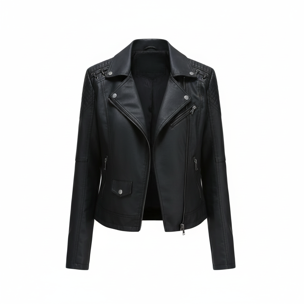 Charlotte | Women's Leather Jacket With Zip Closure And Quilted Shoulders | Biker
