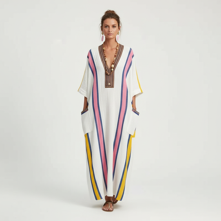 Charlotte | Women's Pocket Maxi Dress With V-Neck And Three Quarter Sleeves | Casual