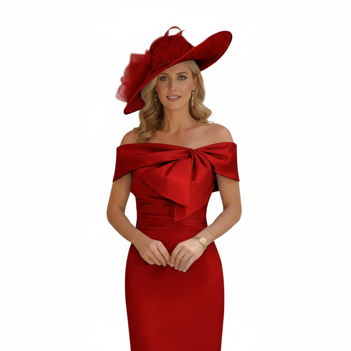 Charlotte | Women's Wedding Guest Dress With Off Shoulder Neckline And Bow Detail | Elegant
