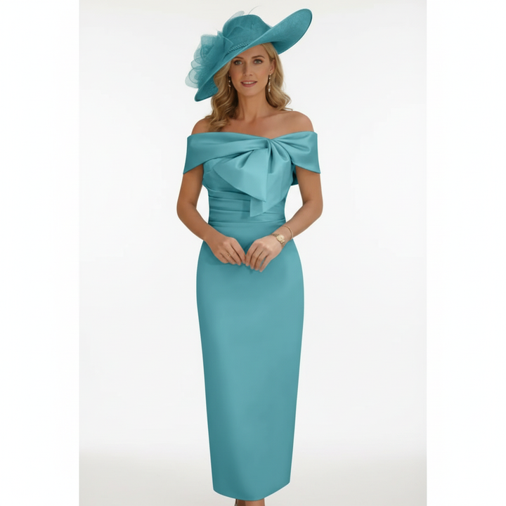 Charlotte | Women's Wedding Guest Dress With Off Shoulder Neckline And Bow Detail | Elegant