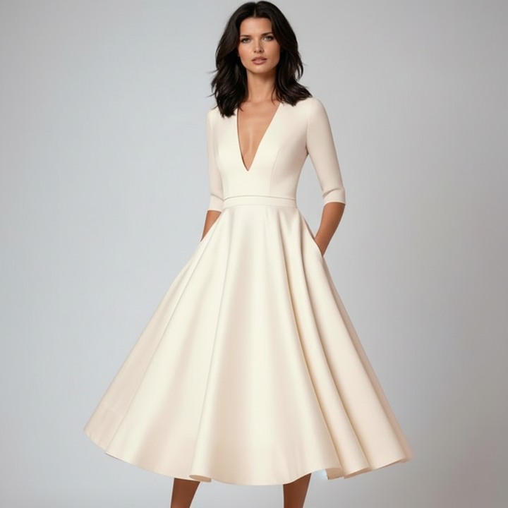 Charlotte | Women's Wedding Guest Dress With V Neckline And Short Sleeves | Elegant