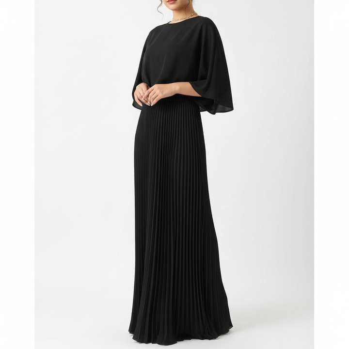 Charlotte | Women's Wedding Guest Maxi Dress With Draped Cape And Pleated Skirt | Elegant