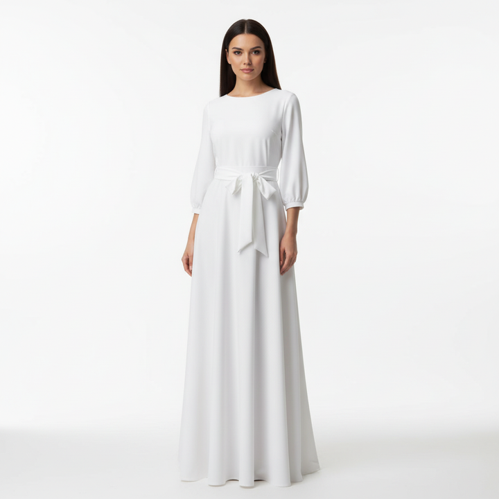 Charlotte | Women's Wedding Maxi Guest Dress With Long Sleeves And Tie Waist | Elegant