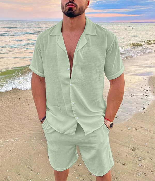 Dawson | Men's Two Piece Set With Cuban Collar And Button Front | Summer