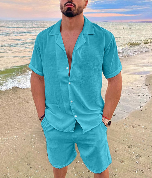 Dawson | Men's Two Piece Set With Cuban Collar And Button Front | Summer