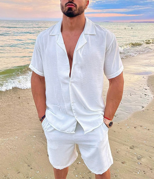 Dawson | Men's Two Piece Set With Cuban Collar And Button Front | Summer