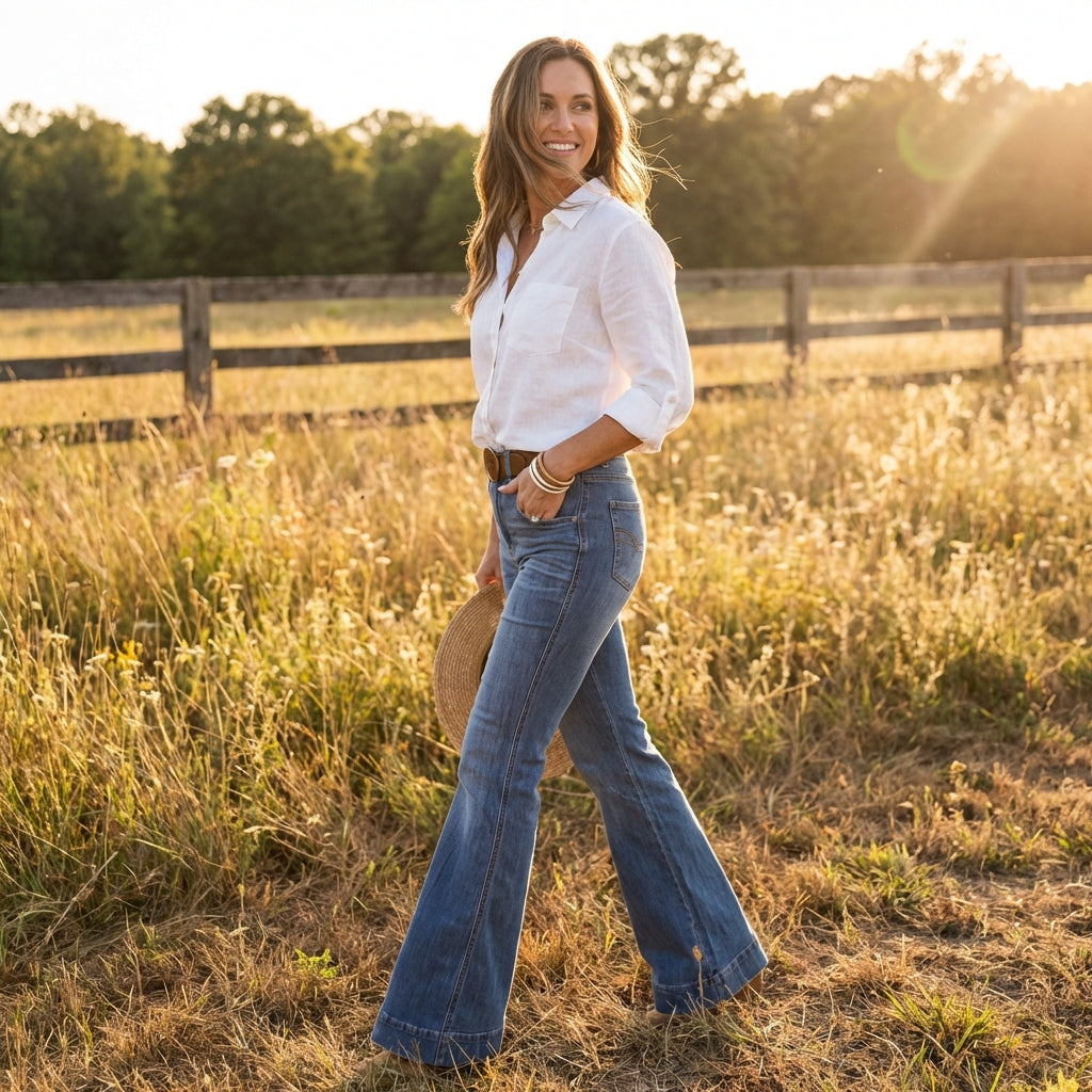 Elara | Women’s Flared Jeans With Floral Embroidery And Flared Leg Silhouette | Retro