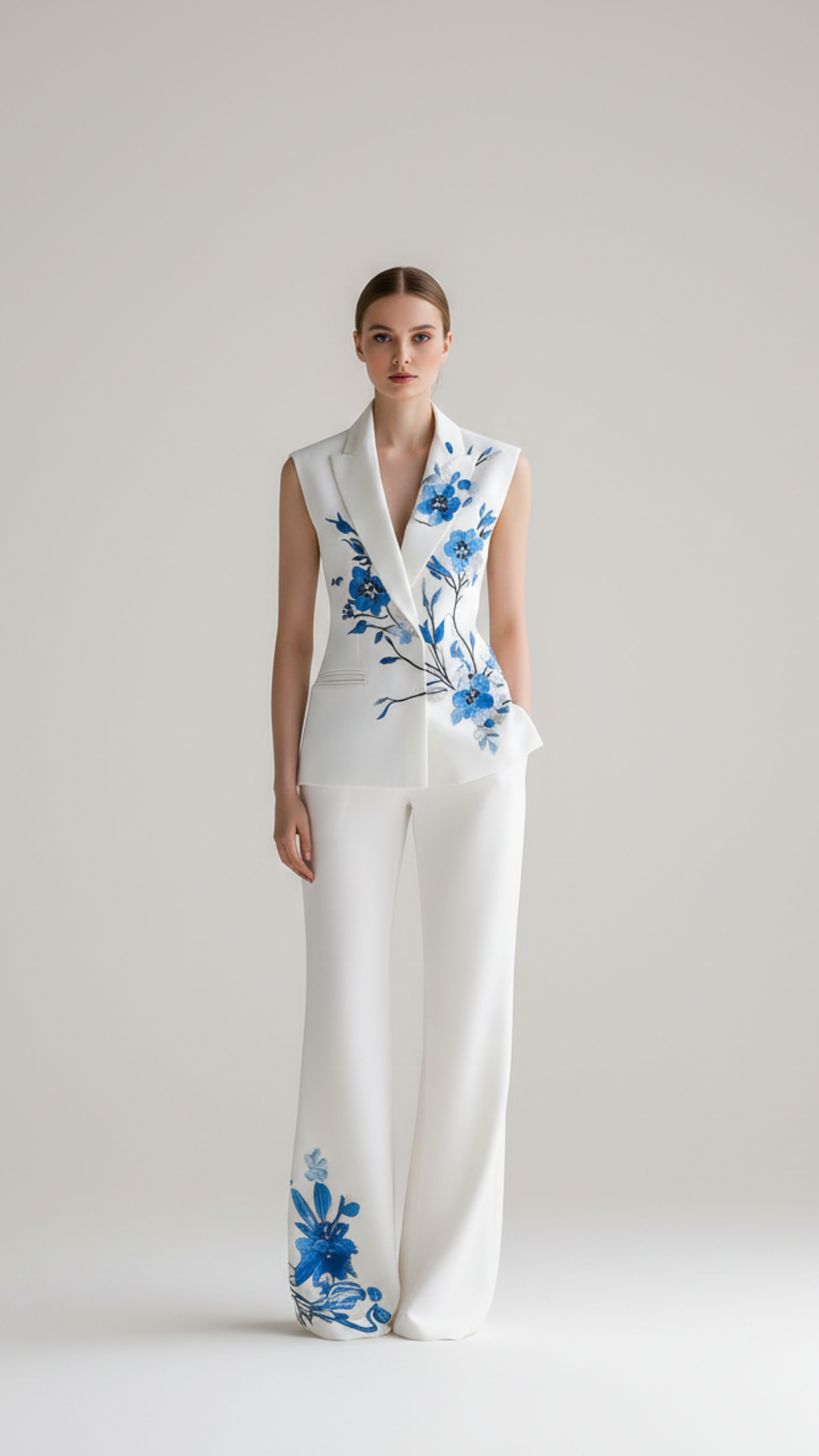Elara | Women’s Floral Set With Sleeveless Blazer And Trousers Set
