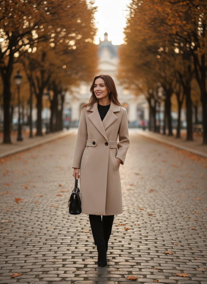 Elara | Women's Trench Coat With Classic Double Breasted Design And Belt