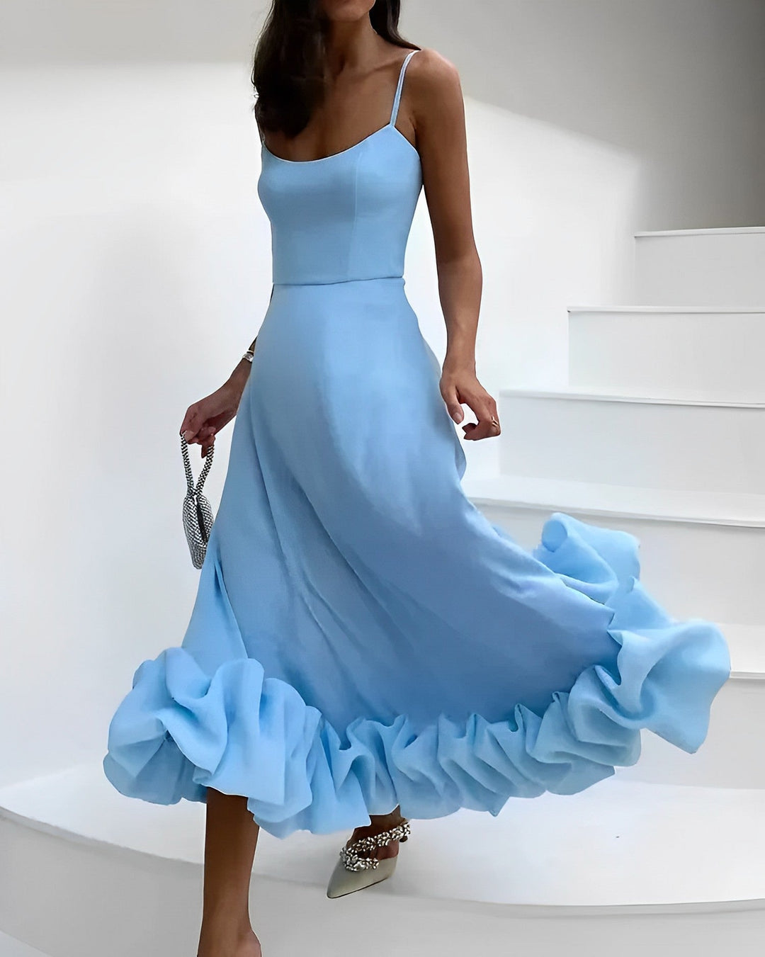 Elowen | Women's Bodycon Dress With Spaghetti Straps And Tiered Hem