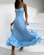 Elowen | Women's Cocktail Dress With Spaghetti Straps And Tiered Hem