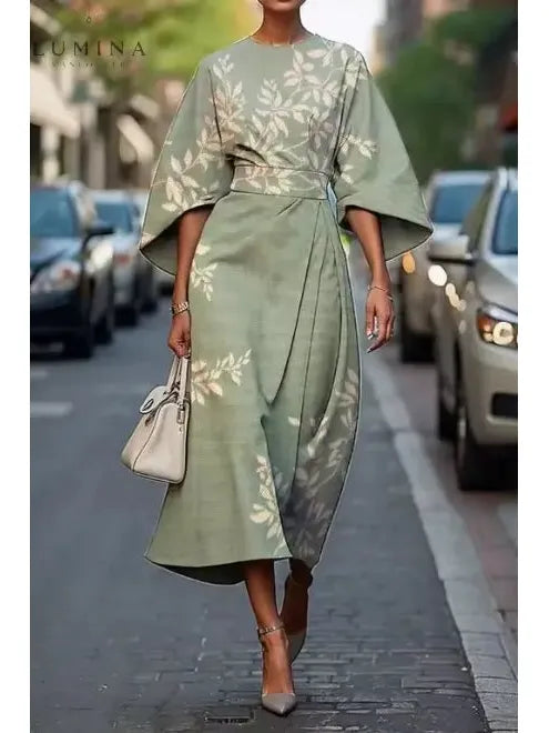 Elowen | Women's Floral Dress With Cape Sleeves And Tie Waist