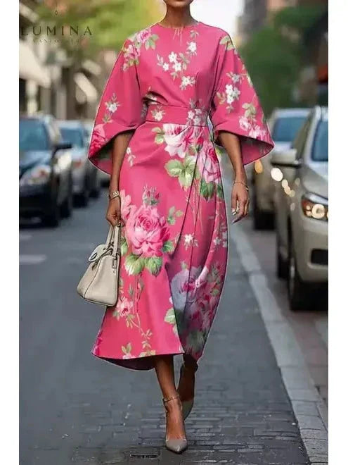Elowen | Women's Floral Dress With Cape Sleeves And Tie Waist