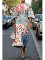 Elowen | Women's Floral Dress With Cape Sleeves And Tie Waist