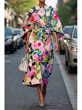 Elowen | Women's Floral Dress With Cape Sleeves And Tie Waist