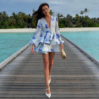 Elowen | Women's Floral Dress With Deep V-Neck And Puff Sleeves