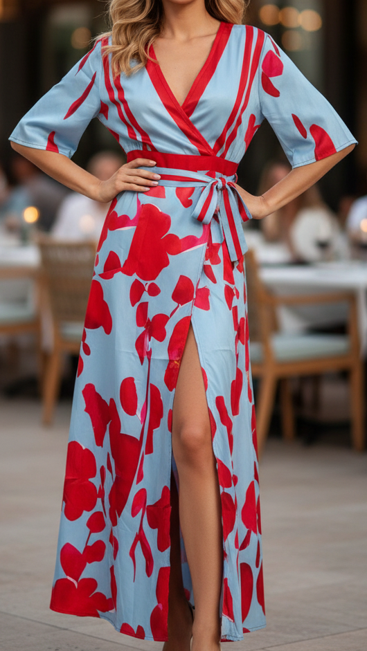Elowen | Women's Floral Dress With Wrap Front And Front Slit