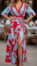 Elowen | Women's Floral Dress With Wrap Front And Front Slit