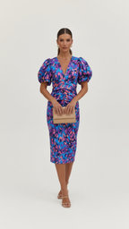 Emma | Women's Cocktail Dress With Puff Sleeves And V-Neckline