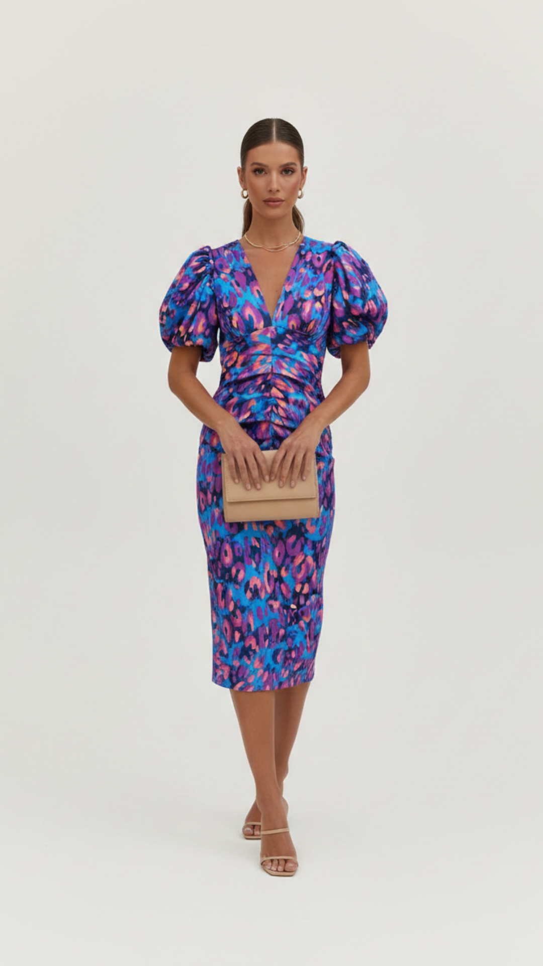 Emma | Women's Cocktail Dress With Puff Sleeves And V-Neckline