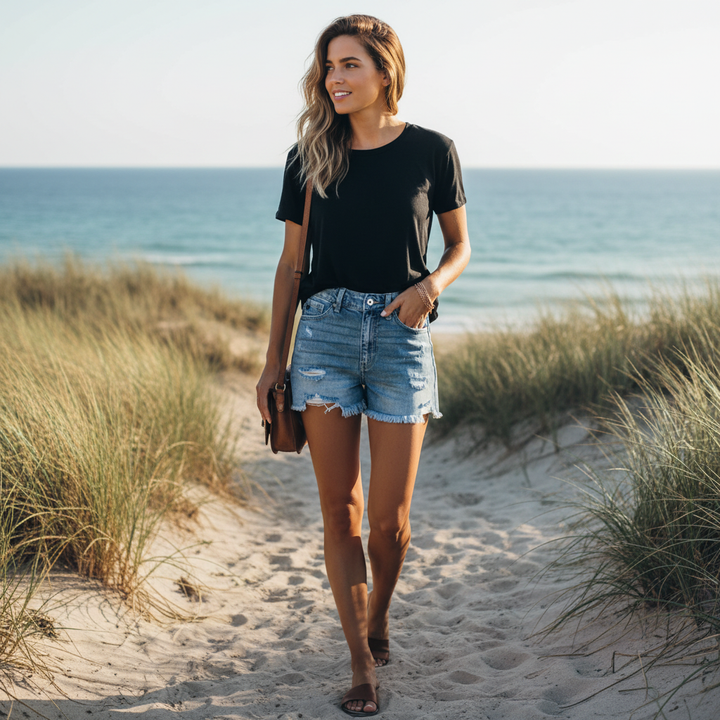 Emma | Women's Denim Shorts With Distressed Detail And Frayed Hem | Casual