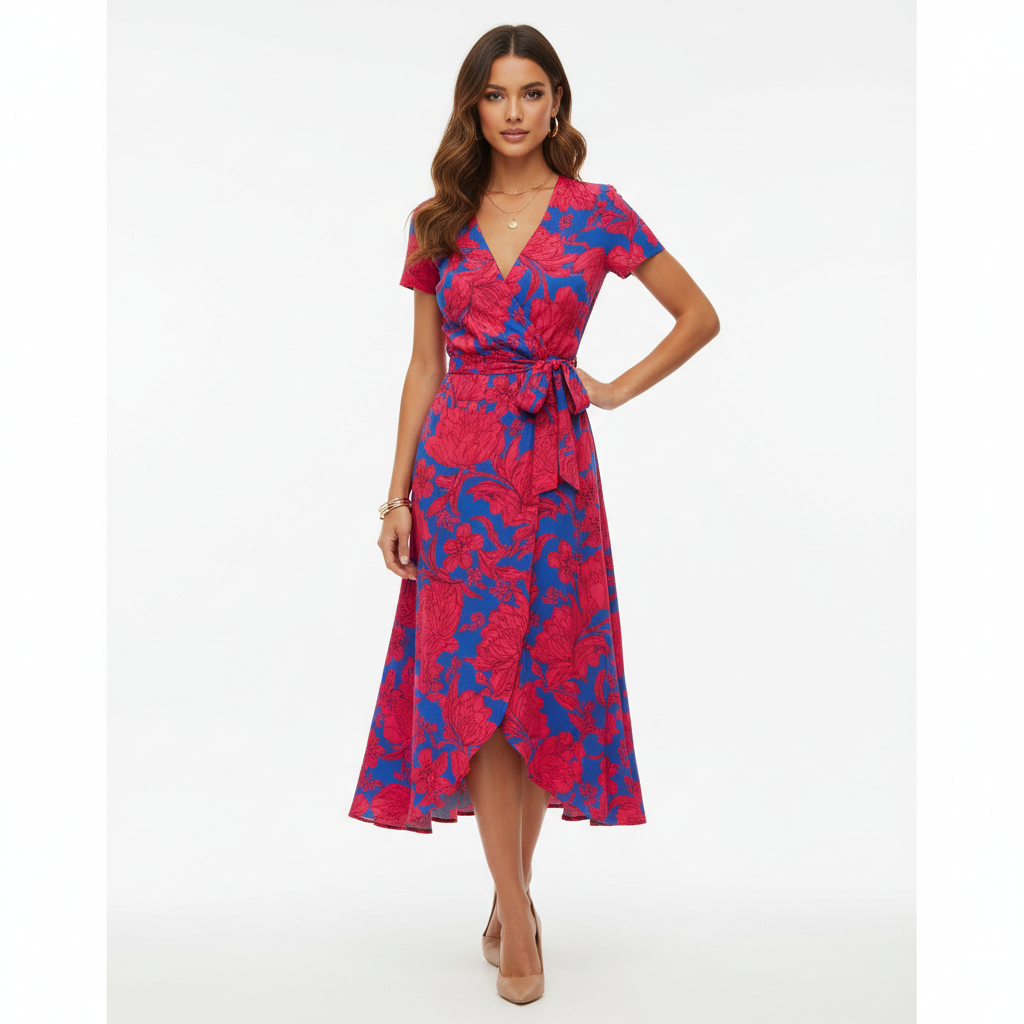 Emma | Women's Graduation Midi Dress With V-Neckline And Wrap Waist