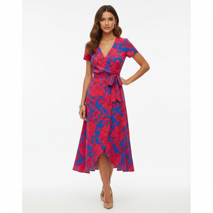 Emma | Women's Graduation Midi Dress With V-Neckline And Wrap Waist | Elegant