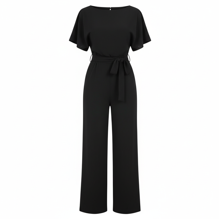 Emma | Women's Jumpsuit With Short Sleeves And Waist Tie Detail | Minimalist