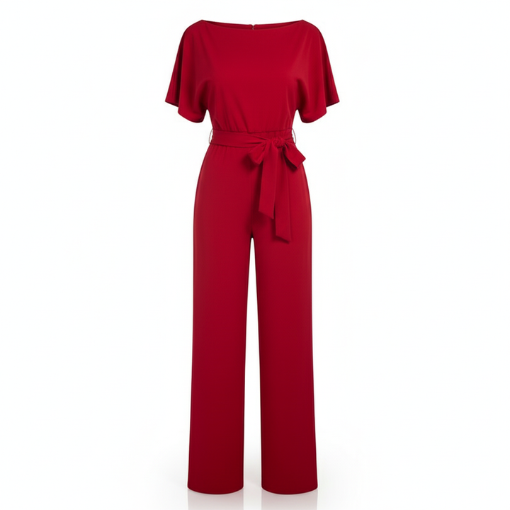 Emma | Women's Jumpsuit With Short Sleeves And Waist Tie Detail | Minimalist