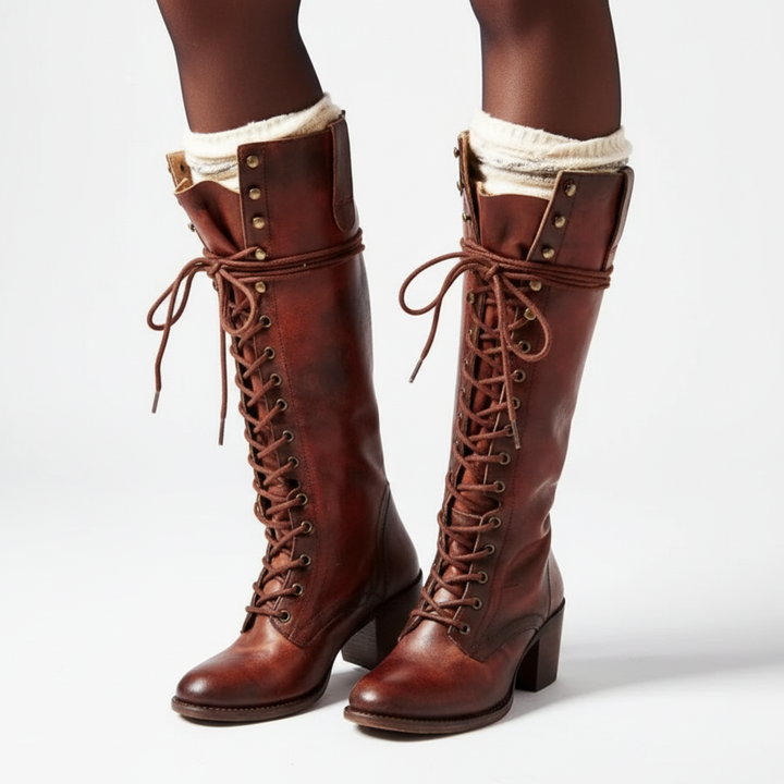 Emma | Women's Lace-Up Boots With Block Heel And Lace Closure | Vintage