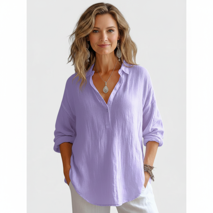 Emma | Women's Linen Blouse With Button Placket And Long Sleeves | Casual