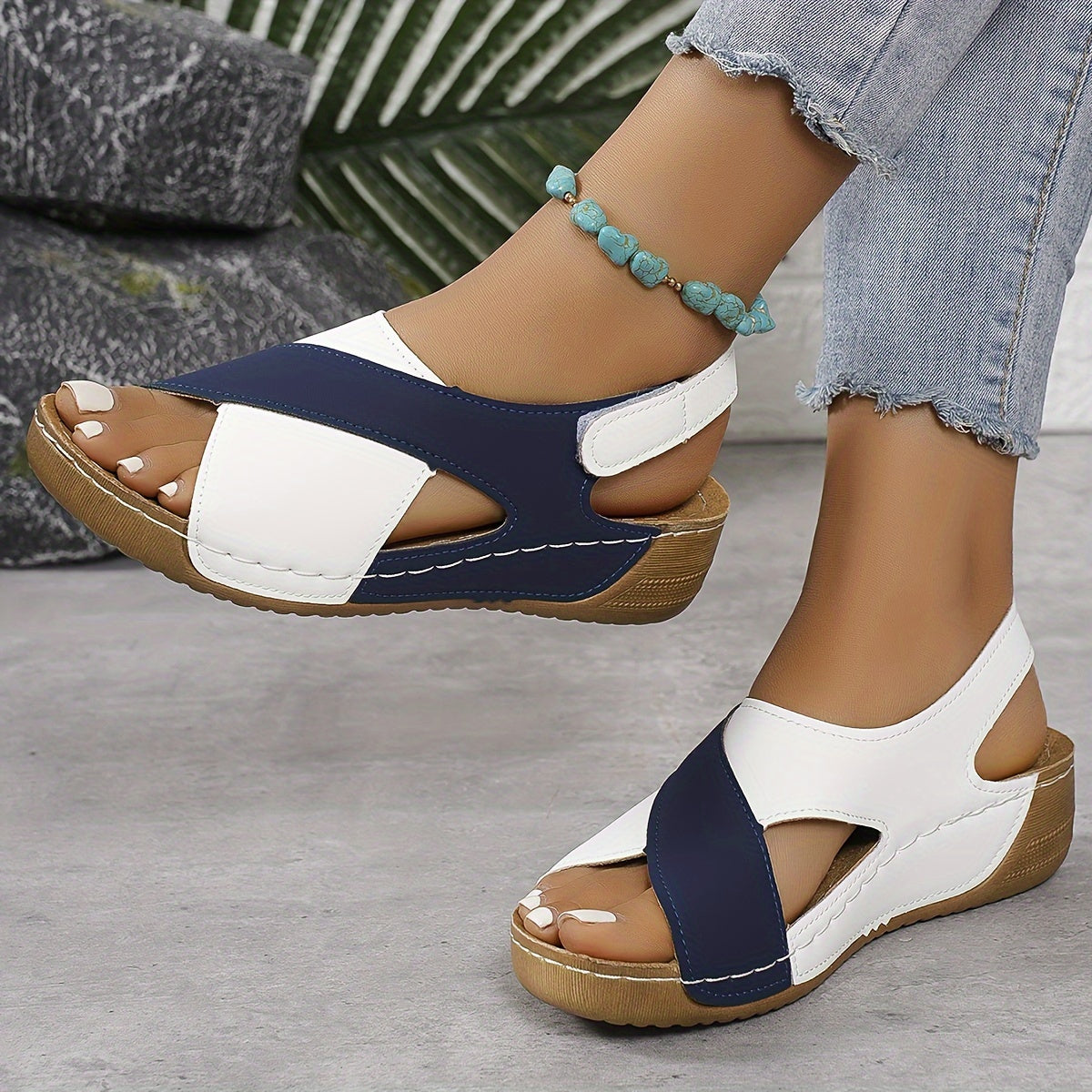 Emma | Women’s Sandals With Two-Tone Straps And Cushioned Wedge | Comfort