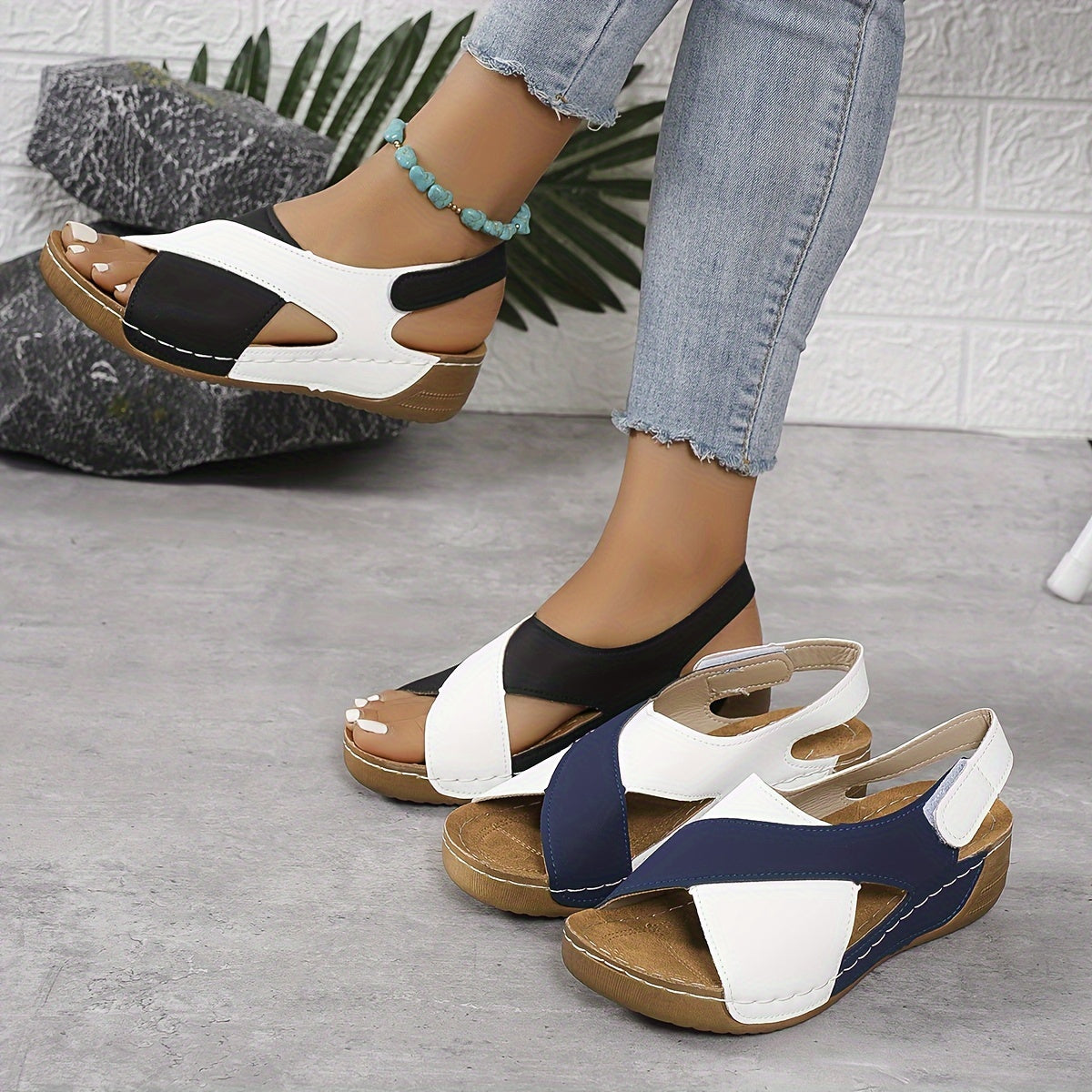 Emma | Women’s Sandals With Two-Tone Straps And Cushioned Wedge | Comfort