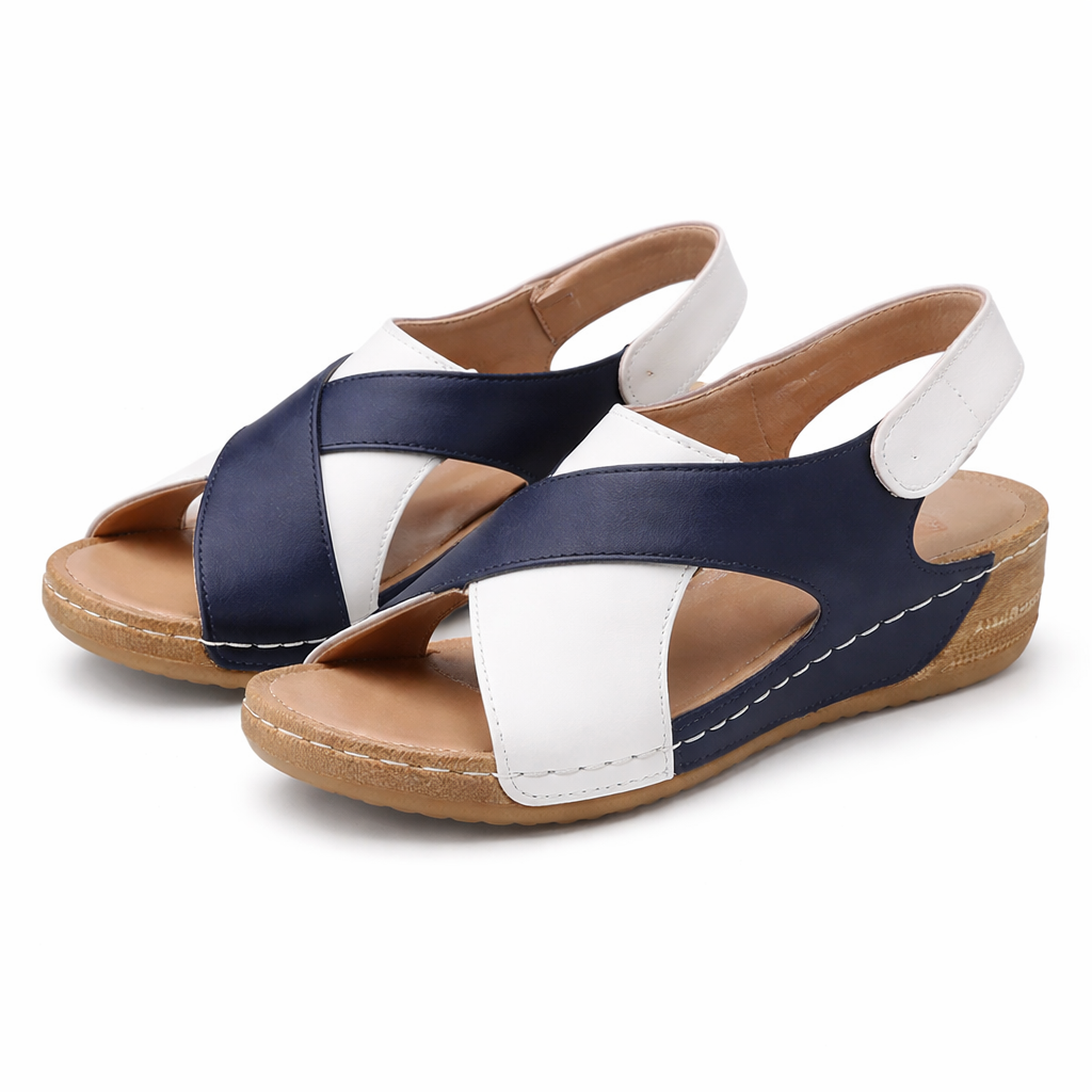 Emma | Women’s Sandals With Two-Tone Straps And Cushioned Wedge | Comfort