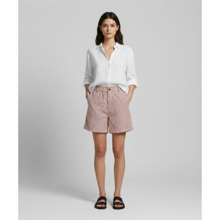 Emma | Women's Shorts With Pleated Front And Button Closure | Casual