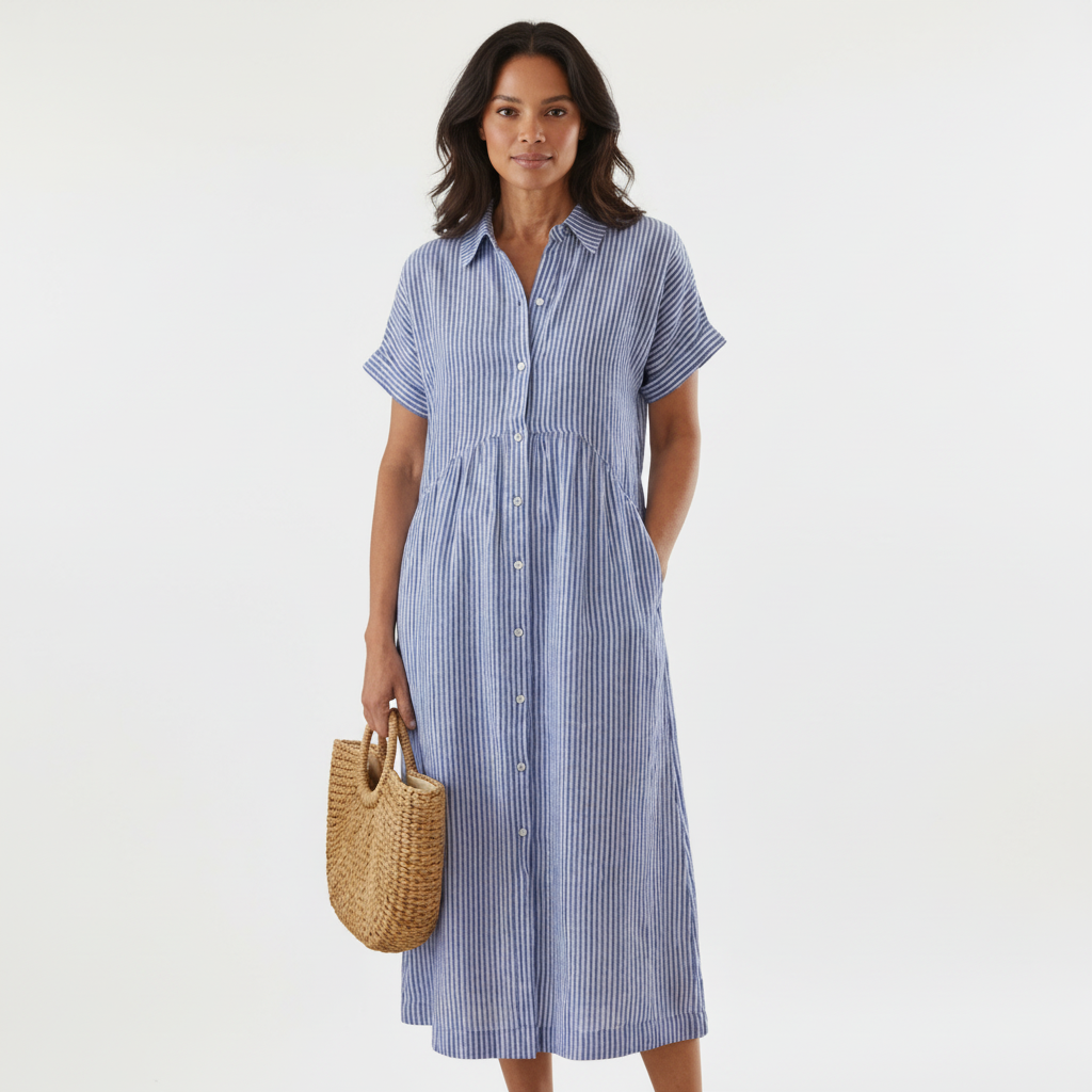 short sleeve striped midi dress Emma
