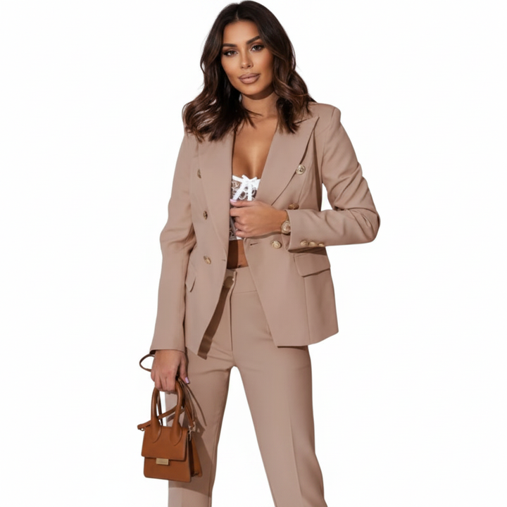 Emma | Women's Two-Piece Blazer Suit With Gold Buttons And Fitted Pants | Elegant