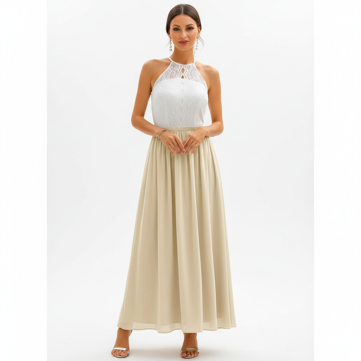 Emma | Women's Wedding Guest Dress With Halter Neckline And Pleated Skirt | Elegant