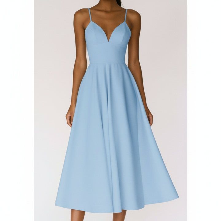 Emma | Women's Wedding Guest Midi Dress With Sweetheart Neckline And Spaghetti Straps | Elegant