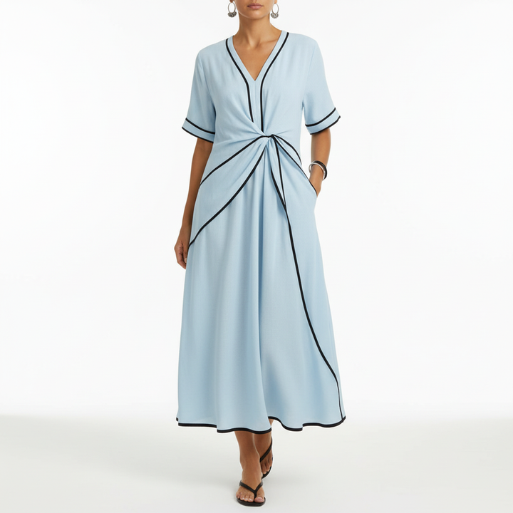 Emma | Women's Wrap Waist Midi Dress With Pleated Skirt And Short Sleeves | Casual