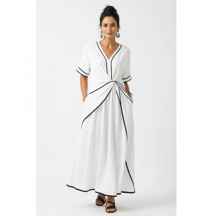 Emma | Women's Wrap Waist Midi Dress With Pleated Skirt And Short Sleeves | Casual