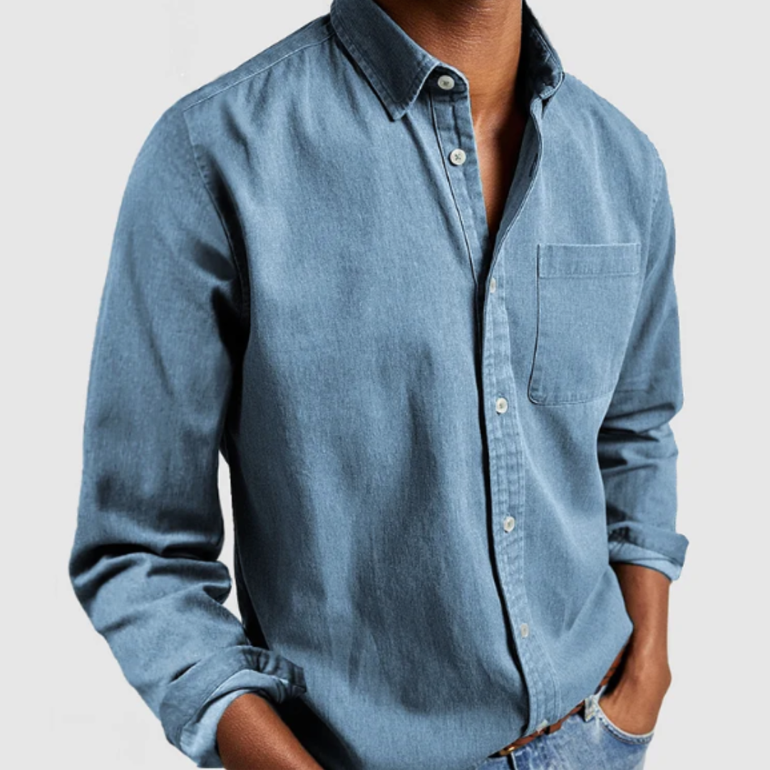 Ethan | Men’s Denim Shirt With Button Front And Chest Pocket